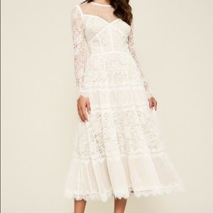 Tadashi Shoji Tatiana Long-sleeve Tea-length Lace Dress In White/nude